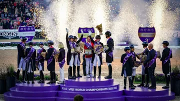 Le podium par équipes à l'issue du Grand Prix, composé du Danemark en tête, de la Grande-Bretagne ensuite et de l'Allemagne. 