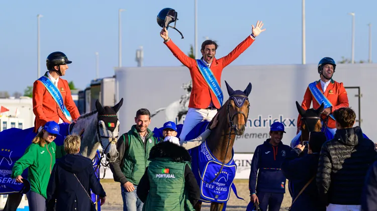 Le Portugal a gagné la première qualificative régionale de la Longines EEF Series cet après-midi à Lierre, en Belgique. Pegasus photo/EEF