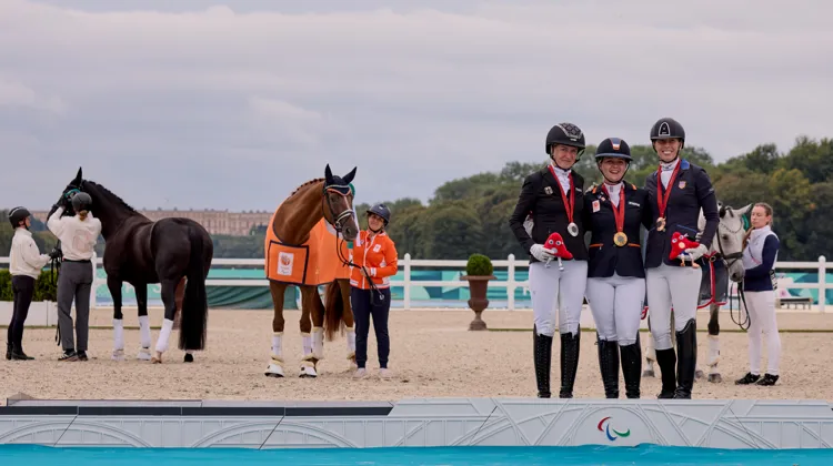 Comme ceux des quatre autres catégories, le podium du Grade IV a été célébré avec les chevaux des médaillés et le château de Versailles en toile de fond 