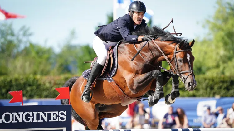 Bruno Garez et son étalon United Sunheup au Longines Deauville Classic en août. 