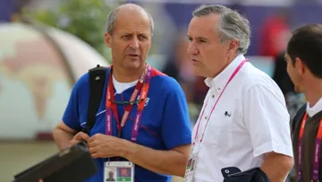 Serge Lecompte, ici à droite de Pascal Dubois, le DTN de la FFE, lors des Jeux olympiques de Londres. Crédit Scoopdyga