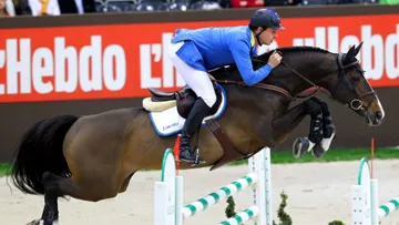 Christian Ahlmann, en selle sur Taloubet Z, a remporté la finale du Top 10 en 2012. © Scoopdyga