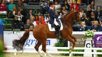 Adelinde Cornelissen, ici à la finale Coupe du monde de Göteborg, où elle était arrivée deuxième avec Jerich Parzival, est maintenant la première mondiale.