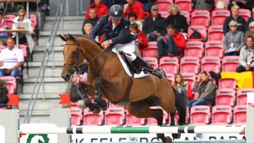 Roger-Yves Bost et Castle Forbes Myrtille Paulois ont signé le seul sans-faute de l?équipe de France,ce matin à Herning. Photo Scoopdyga