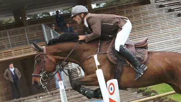 Jean-Luc Mourier, ici avec Lavande d'Aix, a remporté le premier Grand Prix de Cagnes-sur-Mer avec Platine Saint Amour, cet après-midi. Photo archives PSV Morel