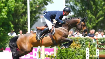 Laurent Goffinet et Qantar des Étisses, ici à la Baule, étaient les grands vainqueurs du Grand Prix du grand National de Saint-Lô en 2013. Ils tenteront à nouveau leur chance cette année. Photo Scoopdyga