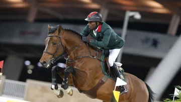 Abdelkebir Ouaddar et Quickly de Kreisler ont fait une démonstration lors du barrage s'octroyant ainsi la victoire dan l'épreuve phare de la journée au CSI 5* de Doha. Crédit CHI Al Shaqab 2015