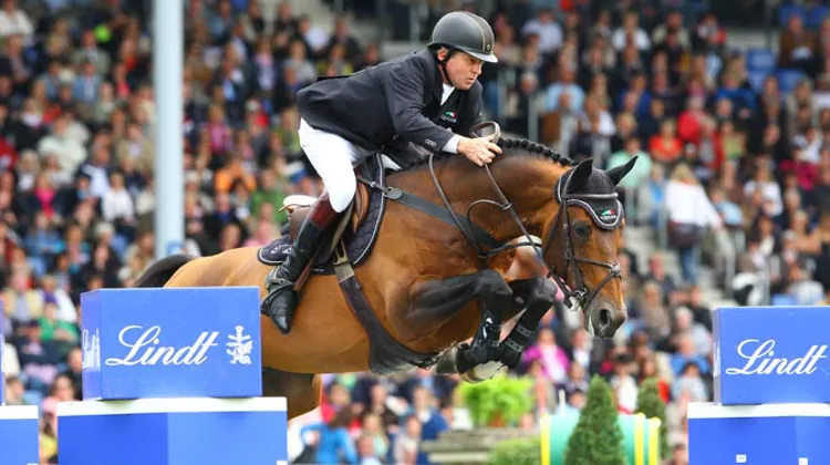 En selle sur son fabuleux Big Star, Nick Skelton a remporté le Grand Prix d?Aix-la-Chapelle. Photo Scoopdyga