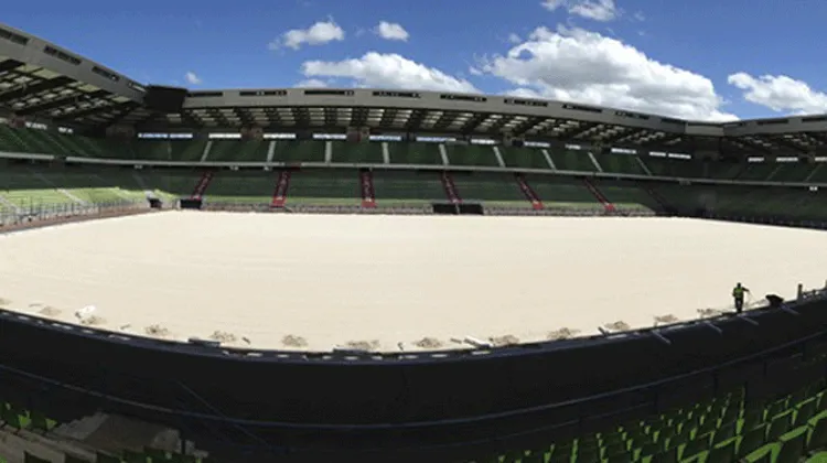 Le stade d'Ornano, désormais en sable, accueille cette semaines les épreuves test en vue des JEM. Photo Comité d'organisation Normandie 2014