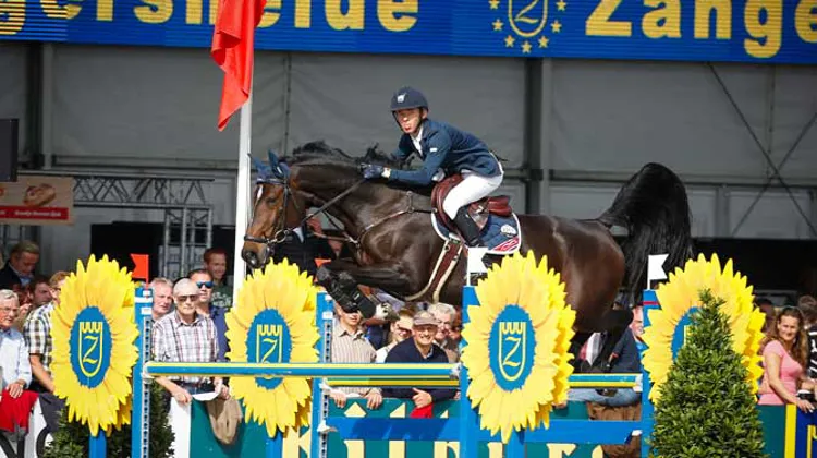 L'étalon bai Barnike a été sacré champion du monde des six ans sous la selle du jeune Irlandais Bertram Allen, également médaillé d'argent chez les cinq ans à Lanaken © FEI / Dirk Caremans