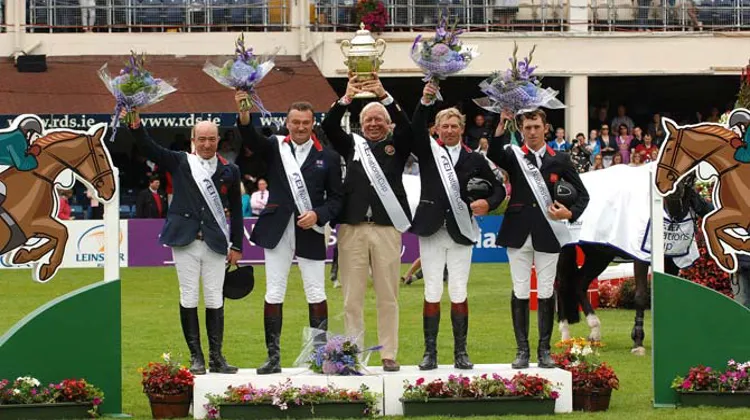 L'an passé, Michael Whitaker, Robert Smith, Nick Skelton et Scott Brash (de gauche à droite) avaient brillamment remporté l'étape de Coupe des nations irlandaise.