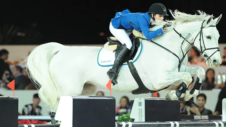 Judy-Ann Melchior et As Cold As Ice Z, ici lors du  CSI 5* de Hong Kong, ont grandement contribué au succès belge,ce soir au Portugal. Photo Scoopdyga.
