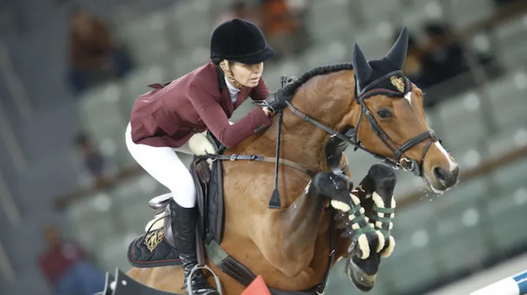 Edwina Tops-Alexander et Lintea Tequila ont mis tout le monde d'accord ce soir en s'imposant avec aisance dans le Grand Prix du CSI 5* de Doha. Crédit CHI Al Shaqab 2015