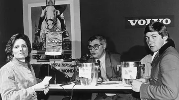 Leslie Burr-Lenehan, Max Ammann et Nick Skelton à la finale de la Coupe du monde de Paris en 1987.