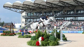 Alexis Deroubaix et Timon d'Aure aux Jeux équestres mondiaux de Tryon, en 2018.