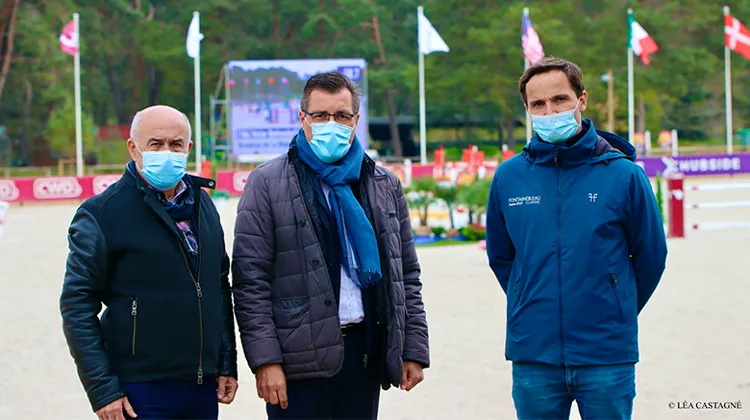 De gauche à droite : Victor Valente, élu aux Sports, Pascal Gouhoury, président de pays de Fontainebleau et Vincent Goehrs, président de Fontainebleau Classic et fondateur de GRANDPRIX.