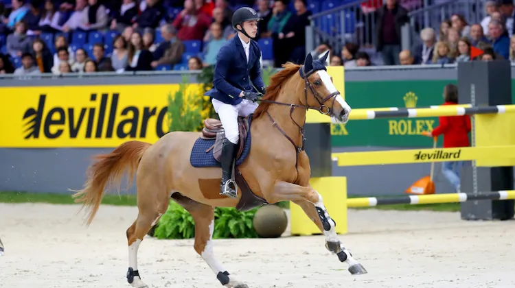 Édouard Schmitz, ici en selle sur l'une de ses juments de tête Balenciana K, compte déjà plusieurs participations au CHI de Genève.