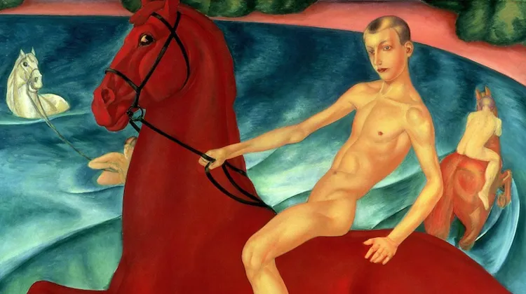 “Cheval rouge au bain“, Kouzma Petrov-Vodkine, 1912.