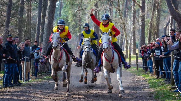 L'arrivée de la course de 120km remportée par Lilou Tomas Arnaud et Stella du Claux.
