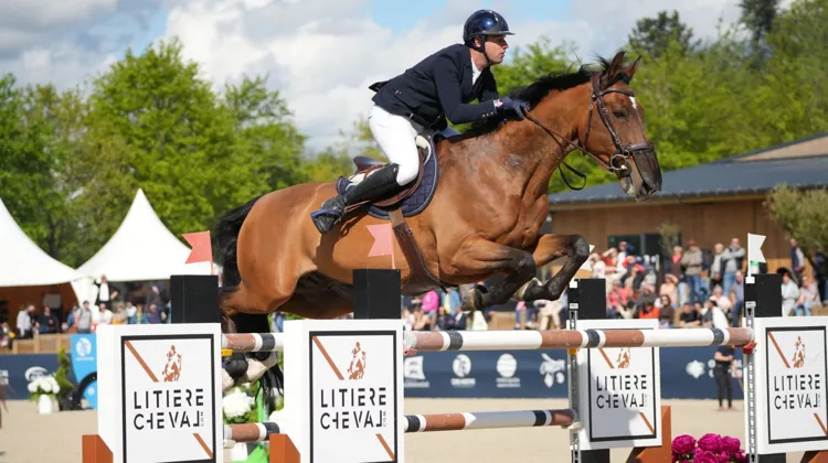 Mathieu Billot et Lord de Muze en action lors de l'épreuve à 1,50m du CSI 4* de Canteleu ce samedi