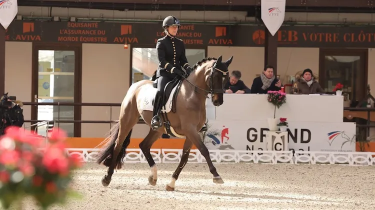 En selle sur Sertorius de Rima Z*IFCE, Pauline Basquin a remporté la première étape de l’édition 2023 du Grand National de dressage. 