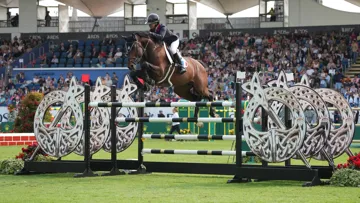 Ici, lors du Grand Prix du CSIO 5* de Dublin en 2024, Deuxcatsix d'Eglefin avait notamment performé sous les selles de Marie Pellegrin et Benoît Cernin avant de rejoindre la jeune Sophie Evans.