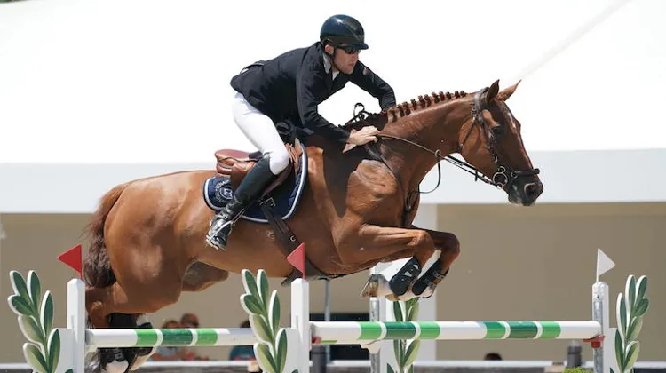 Dimanche, Max Thirouin et Utopie Villelongue, ici photographiés à l'Hubside Jumping de Grimaud en juin 2021, se sont offert leur première victoire dans un Grand Prix CSIO 3* à Lisbonne après être montés sur la deuxième marche du podium de la Coupe des nations avec l'équipe de France.