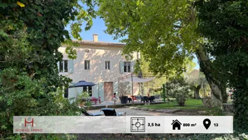 Splendide domaine provençal de 3,5 ha avec bastide de 800 m², écurie, paddocks, piscine et logement d’amis, alliant charme, calme et art de vivre à proximité d’Aix-en-Provence et Lourmarin.