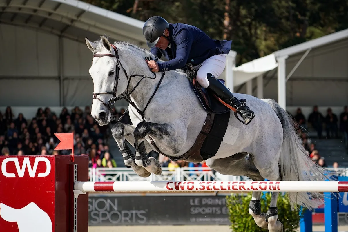 Roger-Yves Bost et Cassius Clay VDV en avril au Printemps des sports équestres de Fontainebleau.