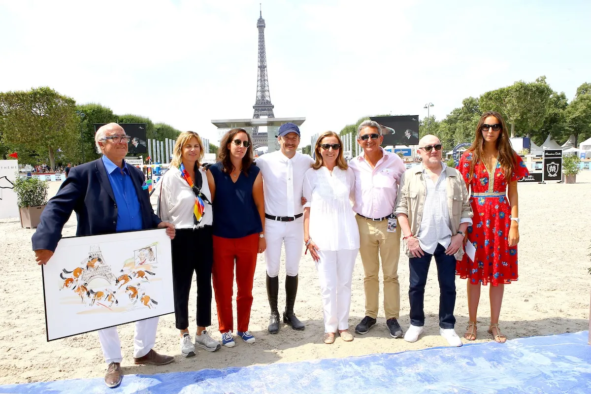 Virginie Coupérie-Eiffel, Louise Rochefort, Françoise Vidal, Clémence Rochefort, Guillaume Canet, Jean Maurice Bonneau et Michel Blanc à l’occasion de la remise du Prix Jean-Rochefort en juillet 2018 à Paris.