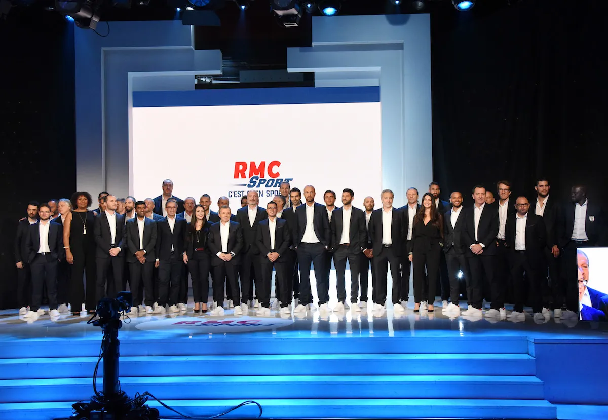 Photo de famille des têtes d'affiche de RMC Sport, réunies hier à Paris.