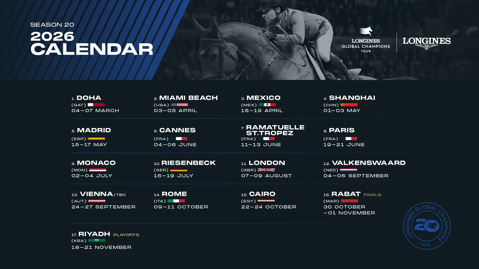 Le calendrier complet de l’édition 2026.