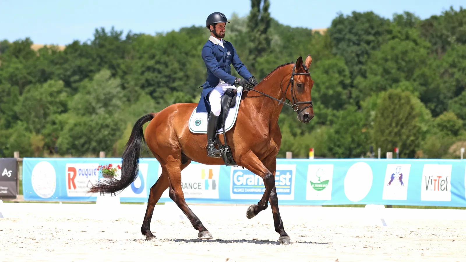 Louis Seychal et Bakar de l'Océan déroulent ici leur reprise de dressage au Master Pro de Vittel, en juin dernier
