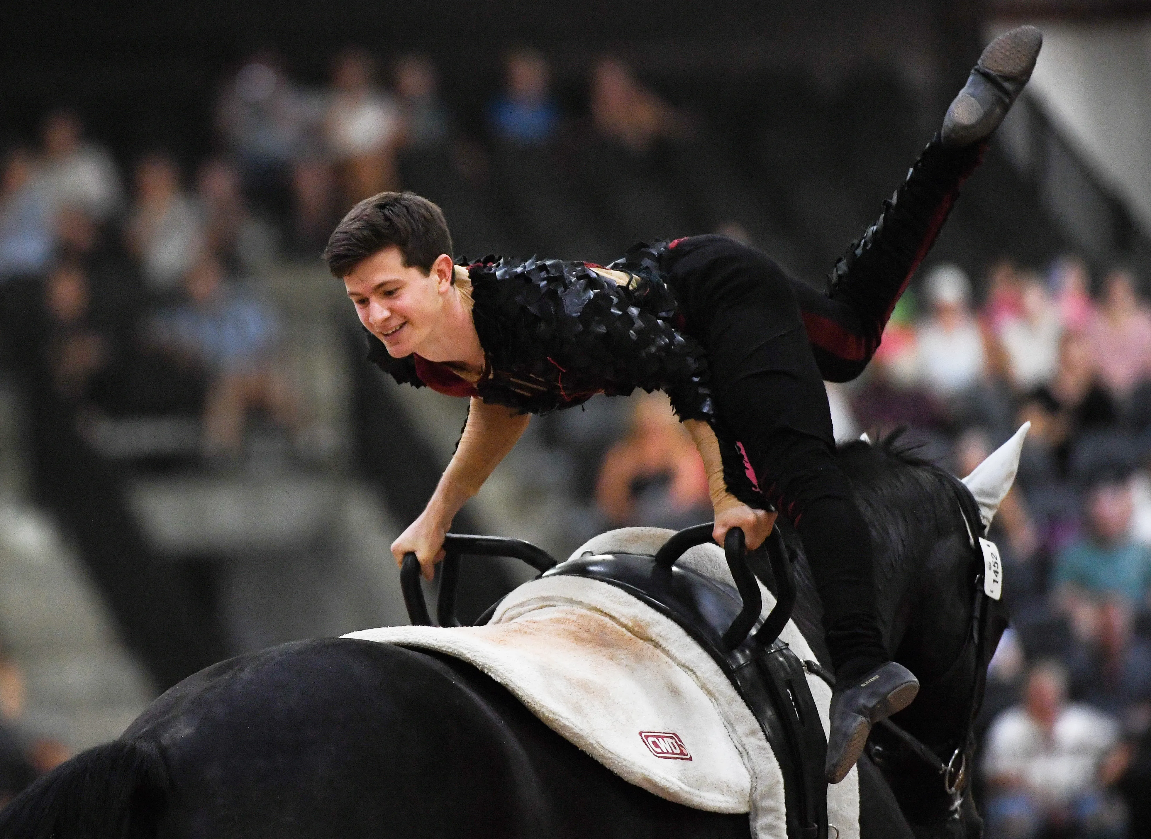 Lambert Leclezio avec Poivre Vert, longé par François Athimon, aux JEM de Tryon 2018, où ils remportent la médaille d'or.