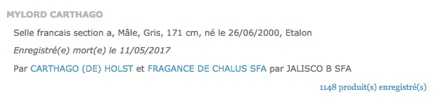 Le site des Haras Nationaux annonce que Mylord Carthago a été enregistré mort hier, jeudi 11 mai.