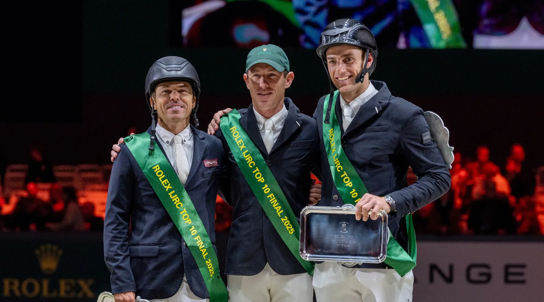Le podium composé de Kent Farrington à gauche, Scott Brash au centre et Richard Vogel à droite. 