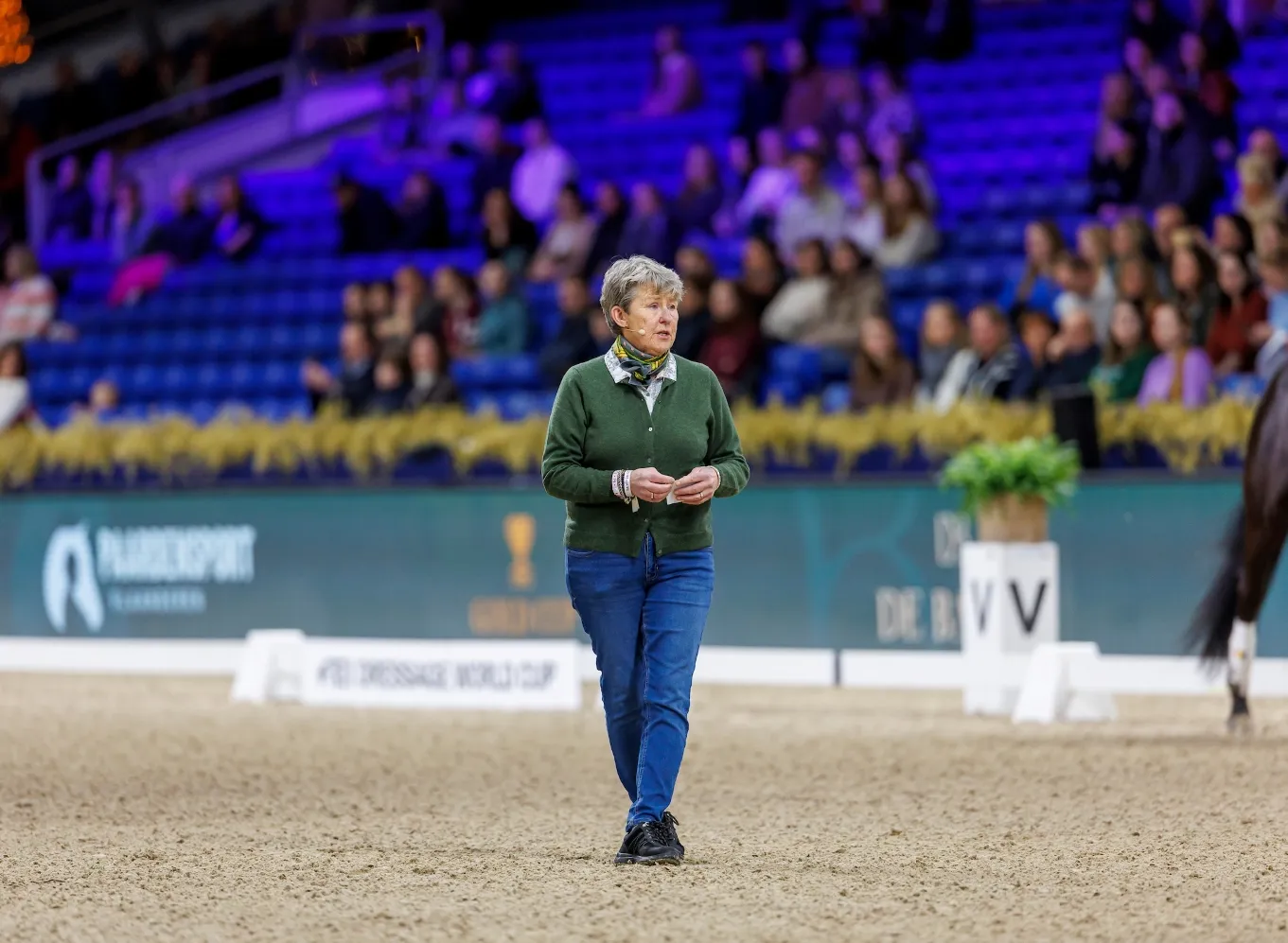 Kyra Kyrklund lors d'une masterclass de dressage à Malines, en 2023.