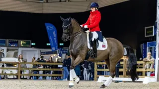 Charlotte Dujardin et Alive And Kicking sont ici sur la carrière d’échauffement du CDI-W d'Amsterdam
