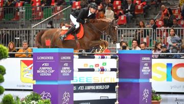 Simon Delestre et son prodigieux alezan brûlé lors de leur deuxième victoire consécutive à Vérone dimanche.