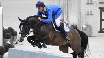 Christian Ahlmann et Taloubet Z lors de leur sacre à Genève, en 2012.