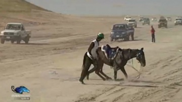 L'une des captures d?écran qui montre Splitters Creek Bundy se dérober sous ses canons fracturés. Photo Dubaï Racing TV live stream