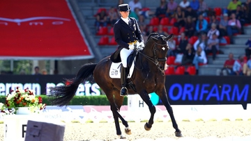 Digby et sa cavalière Danoise Nathalie Zu Sayn Wittgenstein avaient remporté la Reprise libre en musique l'année passée. Photo Scoopdyga