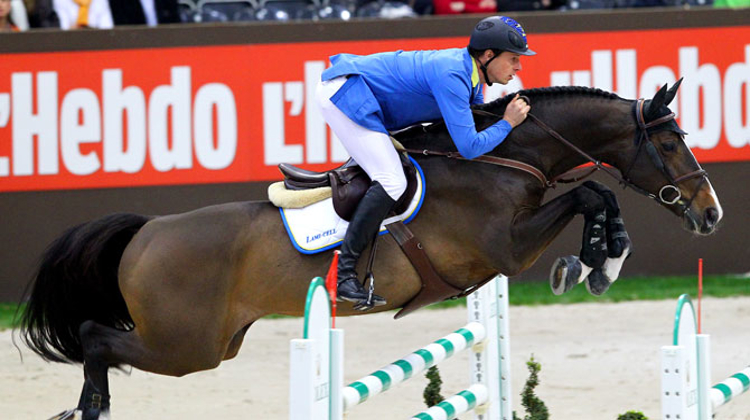 Christian Ahlmann, en selle sur Taloubet Z, a remporté la finale du Top 10 en 2012. © Scoopdyga