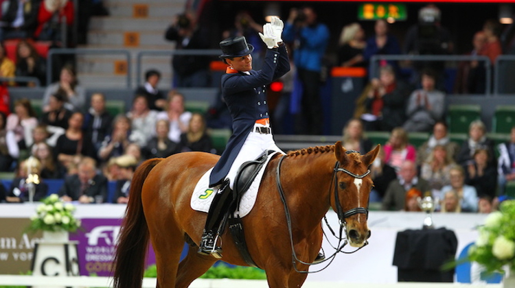 Adelinde Cornelissen et son fidèle Jerich Parzival, ici à Göteborg, se sont imposés pour la troisième fois d'affilée à Bois-le-Duc. Photo Scoopdyga