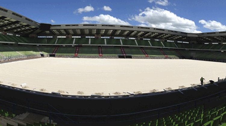 Le stade d'Ornano, désormais en sable, accueille cette semaines les épreuves test en vue des JEM. Photo Comité d'organisation Normandie 2014