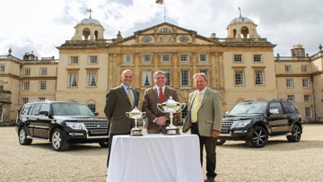 Photo caption: "From left, David Holmes, British Eventing Chief Executive, Lance Bradley, Managing Director of Mitsubishi Motors in the UK, and Hugh Thomas, Director of Badminton Horse Trials."