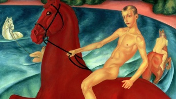 “Cheval rouge au bain“, Kouzma Petrov-Vodkine, 1912.