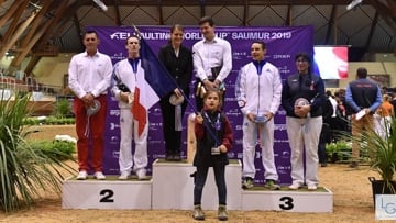 Le podium masculin, composé des Français Lambert Leclezio, Vincent Haennel et Dorian Terrier.