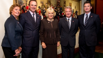 Camilla, Duchess of Cornwall accompanied (L-R) Di Lampard, Richard Waygood, Yogi Breisner and Dan Hughes