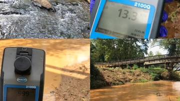 Photos from MountainTrue showing what it says is a huge difference in the White Oak Creek upstream and downstream of the TIEC